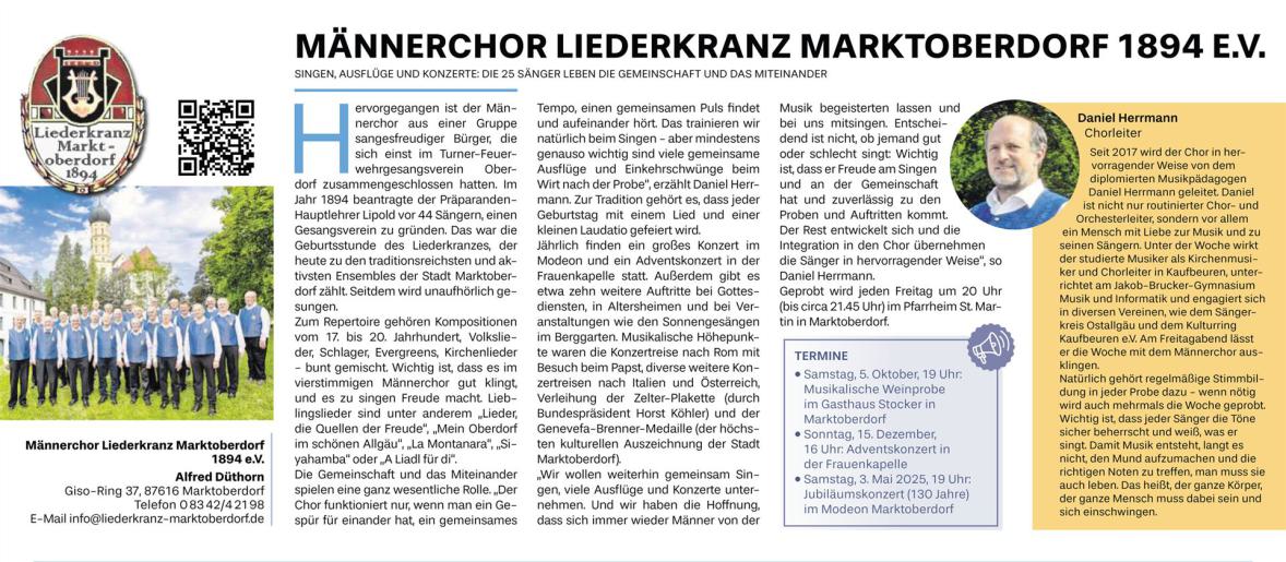 Vorstellung des Chores in AZ-extra (2. Oktober 2024)